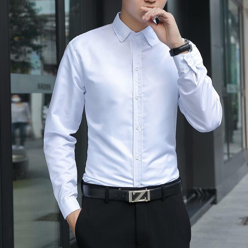 Men's Slim Fit Korean Style Long Sleeve Shirt - Spring & Autumn Trend