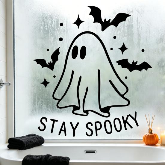 xiaobudian Halloween Cartoon Ghost Window Cling, Waterproof Bat Static Glass Sticker, Removable No Adhesive Sticker for Holiday Party