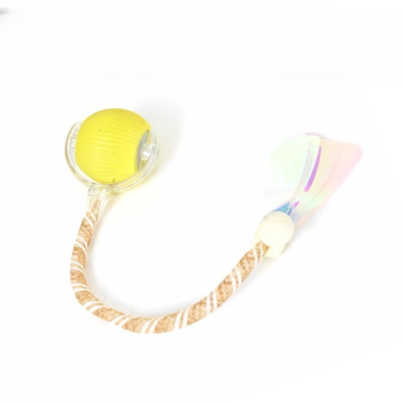 Electric Rolling Cat Toy Ball Rattle Sound Bendable Feather Ribbon Interactive Self‑play Toy For Indoor Cats