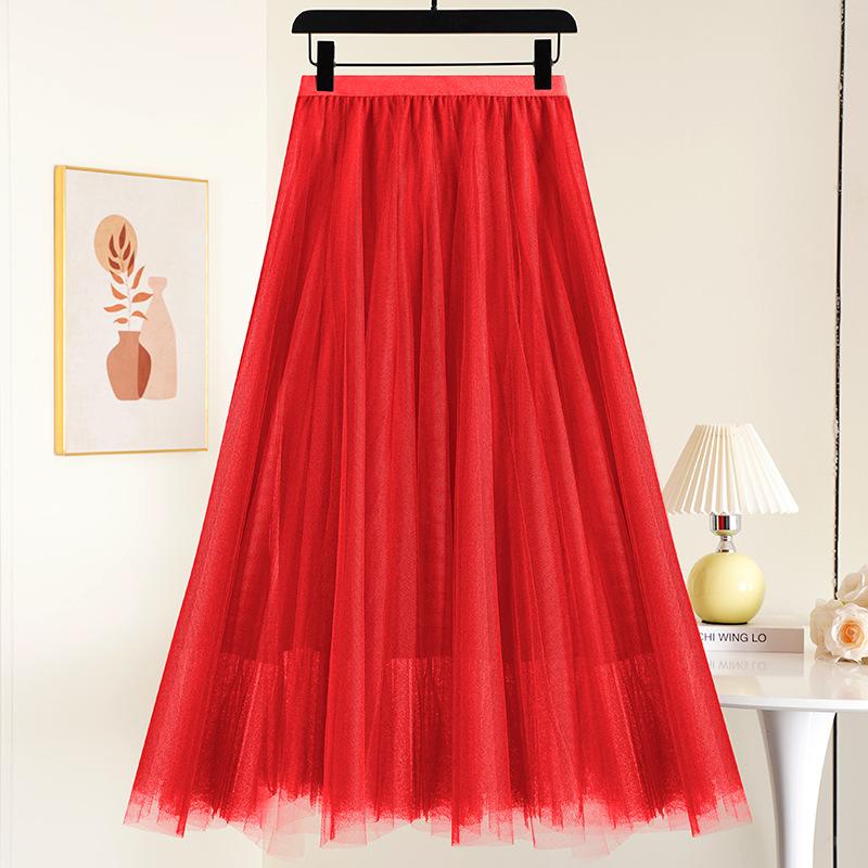 Layered Mesh Skirt for Women Midi Length High Waisted A-line Skirts Women's Halloween Skirts Fairy Tiered Skirt Mesh Elastic Waist Tulle Skirts