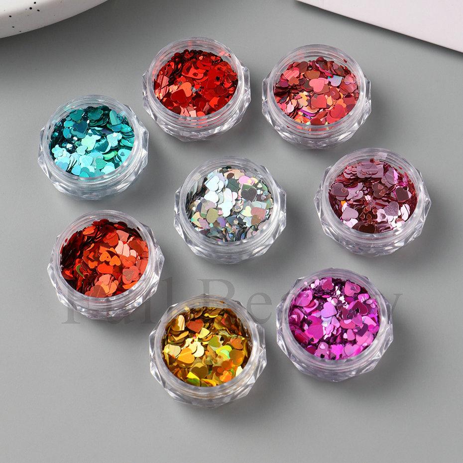 Nail Art Sequins Ins Romantic Valentine's Day 8 Bottles Of Mixed Size Love Laser Nail Sequins