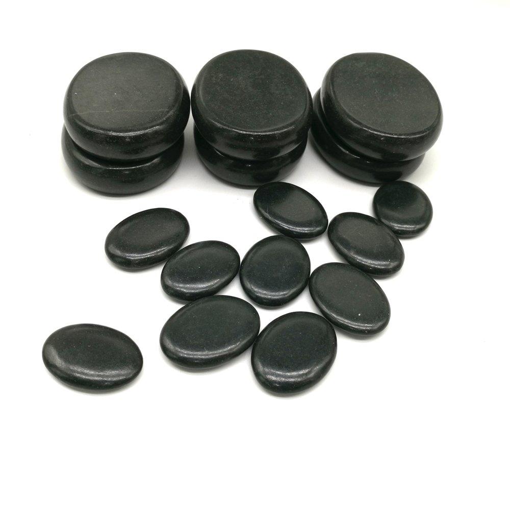 Windfulogo 16Pcs Hot Massage Stones Set Natural Lava Basalt Heated warmer Stone for Spa Massage Black