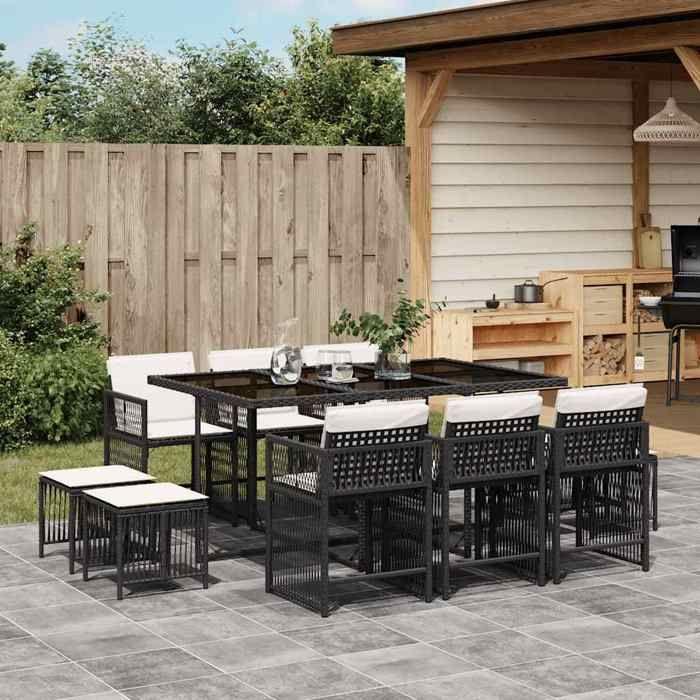 VidaXL Ensemble à manger de jardin 11 pcs coussins noir résine tressée 3211686