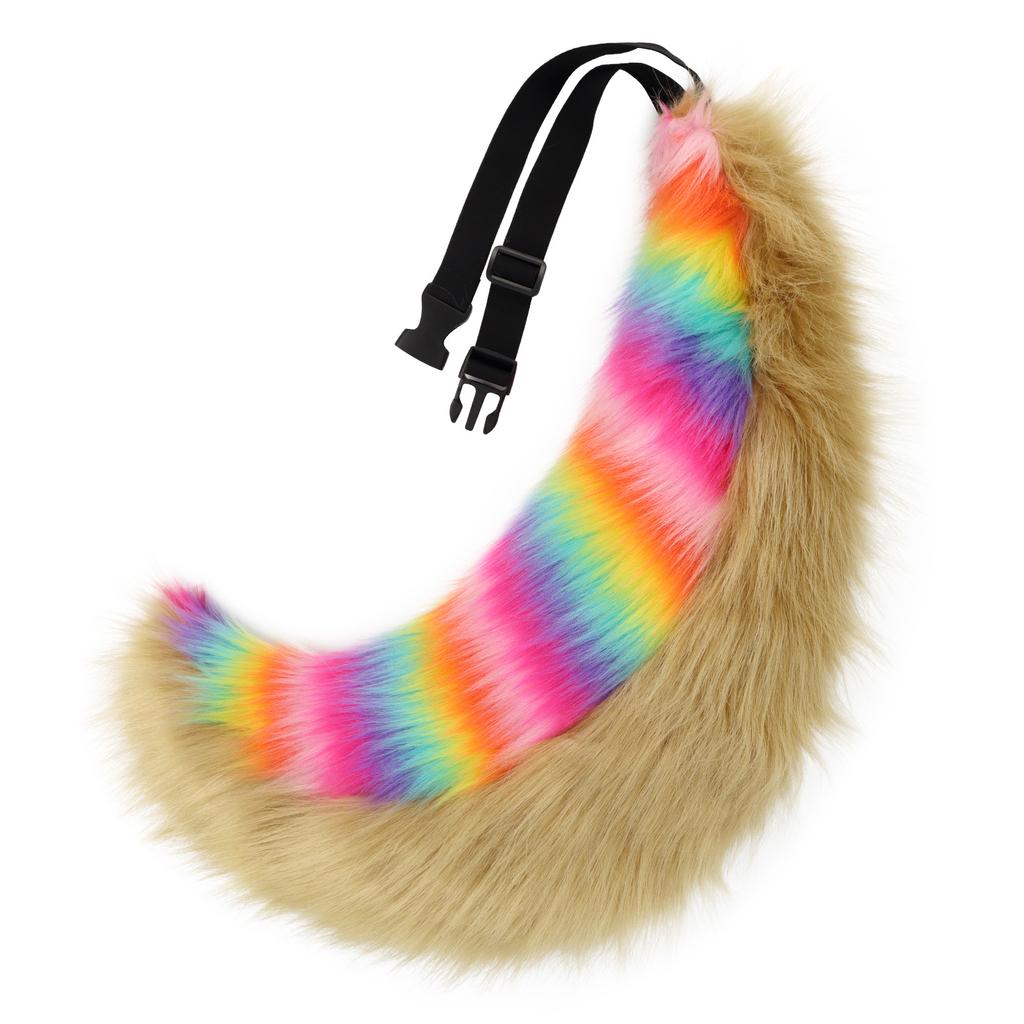 Handmade plush fox tail rainbow beast tail costume comic exhibition large wolf tail cosplay props accessories