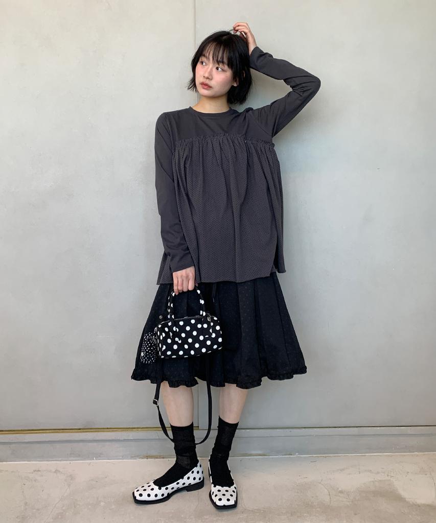 RONRON Dot Frill Layered Long Sleeve Charcoal