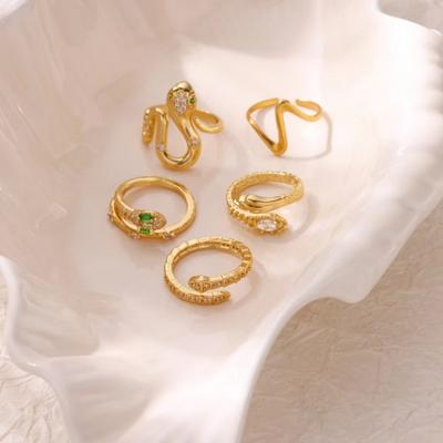 Funkelnder Diamant Schlangen-Zeigefingerring, Damen Echtsilber vergoldeter Mikro-Inlay Zirkon Nischen-Öffnungsring, Modischer leichter Luxus High-End-Ring.