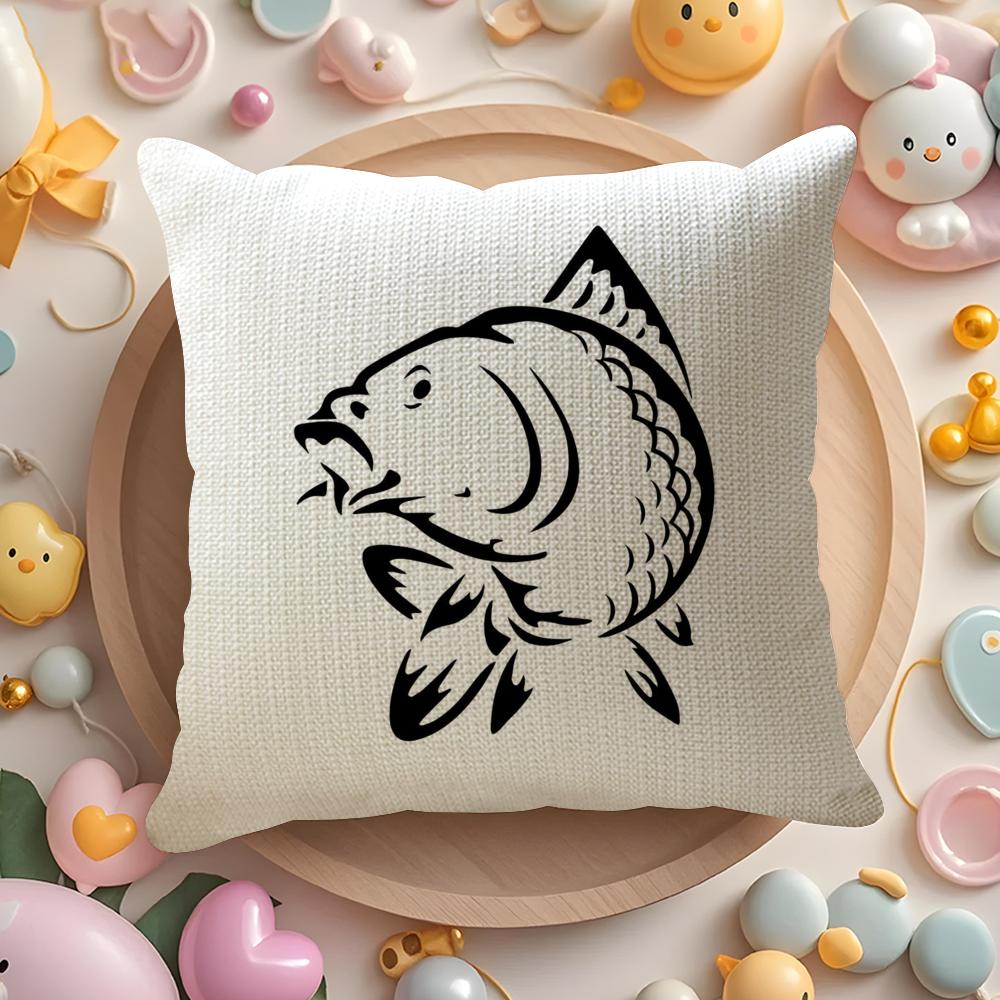 N-Nash Fishing Logo Cushion Cover Linen Organic Fabric Double-Sided Printing Breathable Pillow Case Sofa Home Decor Gift