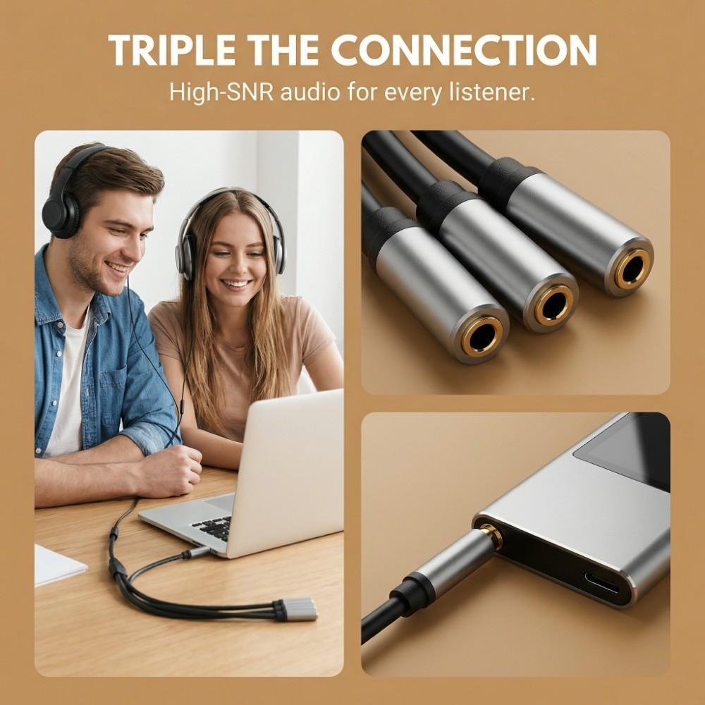 Splitter Audio 3,5 mm Stéréo 1 Mâle vers 3 Femelles Plug-and-Play Longueur 0,3 mètre / 11,8 pouces Câble Splitter Audio 3 en 1