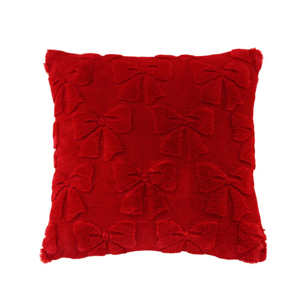 Solid-Color Rabbit Fur Jacquard Bow Pillowcase Cojines Lovely Plush Living Room Sofa Decoration Pillow Cushion Covers 45x45cm