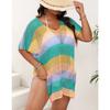 Plus Size Women's Holiday Smock Color Splicing Mixed Color Stripes Hollow Woven Dress
