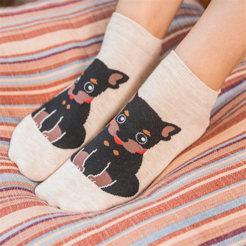 Cute Dog Cartoon Socks for Women Breathable Boat Socks