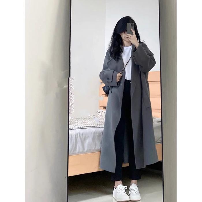 

Grey woolen coat women s woolen coat autumn Korean small man high sense Hepburn style British style S серый
