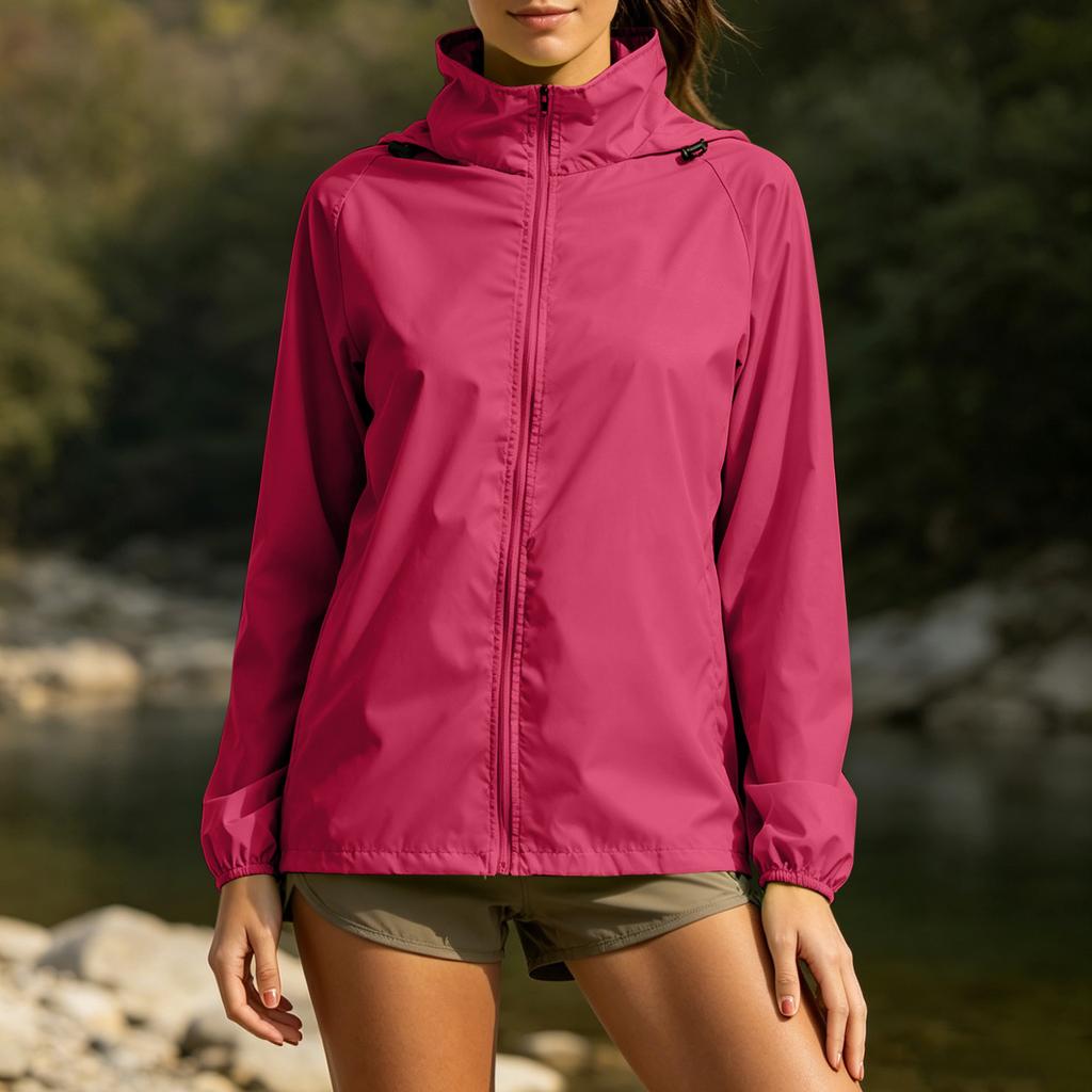 Lightweight Outdoor Windbreaker Jacket for Women Spring Autumn Waterproof Thin Hooded Sports Outerwear Zip Up