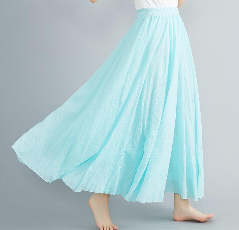 Plus Size Cotton Linen Midi Skirt - 42 Colors, Solid A-Line Style, 2 Yards Long.