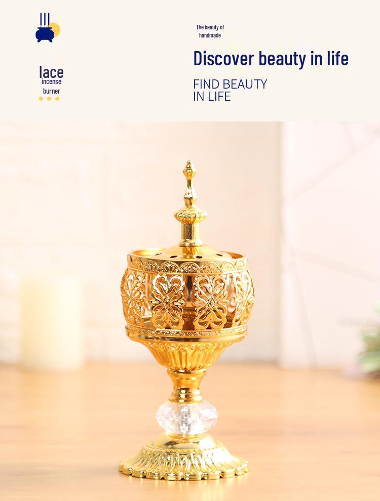 Middle Eastern Lace Metal Incense Burner - Fashionable Sandalwood Ornament for Home Decor
