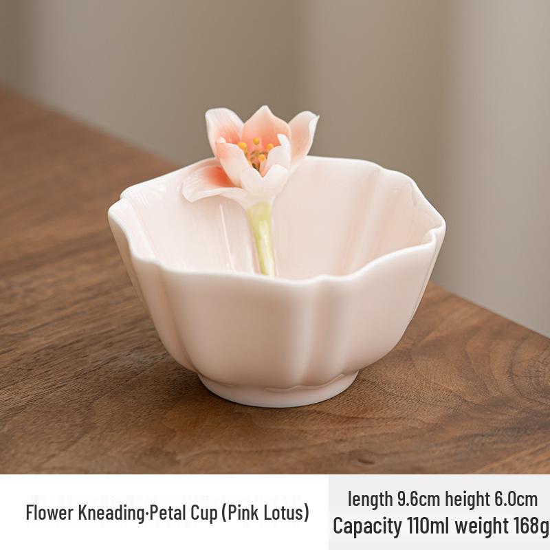 Pink Flower Petal Chinese Style Tea Cup for Personal Use