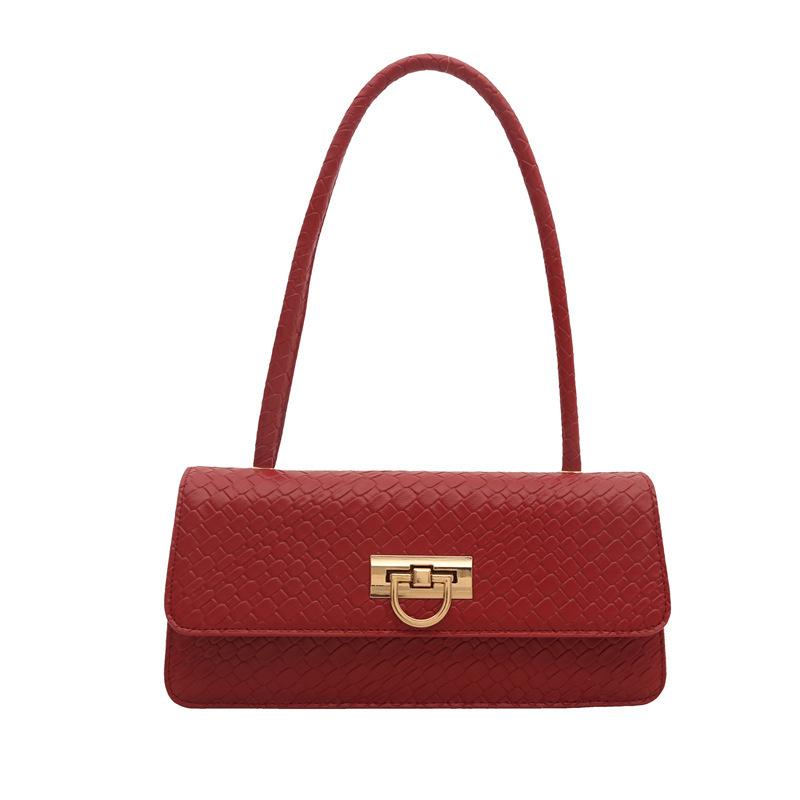 Niche Solid Color Bag Women's 2025 New Trendy Fashion Crocodile Pattern Shoulder Underarm Bag Versatile Portable Baguette Bag