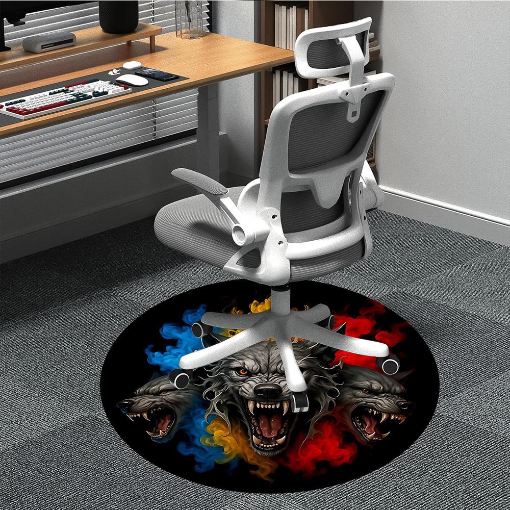 

1pc Wolf Head Chair Carpet for Office, Round Polyester Mat, Indoor Decor for Office, Washable Non-slip Carpet yy251219069 80cm by 80cm
