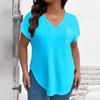 Plus Size Women's V-Neck Short Sleeve Loose Pullover T-Shirt - Solid Color for Spring/Autumn 2026