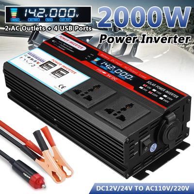 2000W LCD Display Modified Sine Wave Solar Power Inverters DC 12/24V To AC 220V Voltage Transformer Car Adapter Charging Converter Inverters