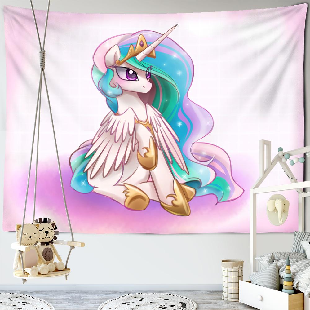 Renkli Karikatür Unicorn Goblen Duvar Askısı Kawaii Hippie Tapiz Kız Yurdu Estetik Odası Ev Dekoru