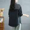 DIMANAF 2025 Übergröße Bluse Langarmhemd Neu Lässig Gestreift Oberteile T-Shirts Vintage Damen Lockeres Hemd Basic Oversize