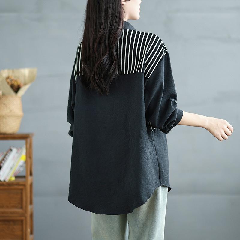 DIMANAF 2025 Übergröße Bluse Langarmhemd Neu Lässig Gestreift Oberteile T-Shirts Vintage Damen Lockeres Hemd Basic Oversize