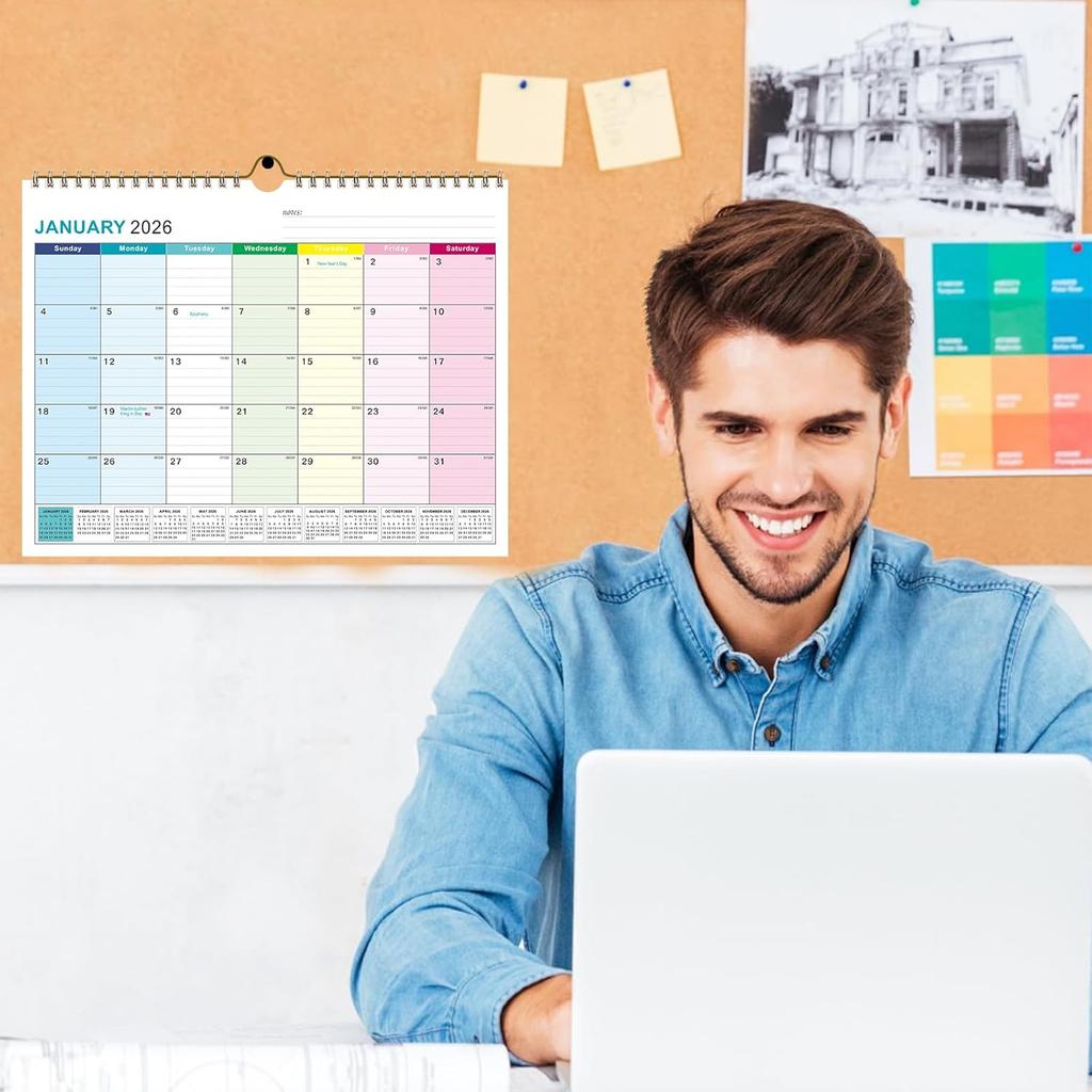 2026 Wall Calendar - 18 Monthly Calendar 2026-2027, Jan 2026 - Jun 2027, 15" x 11.5", Hanging Wall Calendar 2026 with Thick Paper, Lined Block,