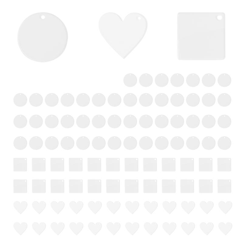 ABWR-100Pcs Acrylic Keychain Blanks Decoration Crafts Round Heart-Shaped Acrylic Blanks Keychain For DIY Keychain And Tags