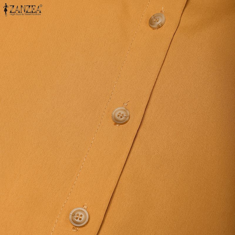 ZANZEA Lässiges, lockeres Kleid mit Stehkragen und langen Ärmeln für Damen