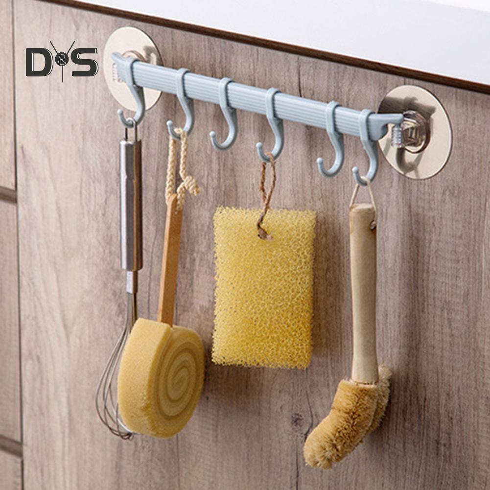 Strong Adhesive Wall Mounted 6-Hook Kitchen Bathroom Hanger Storage Rack Holder