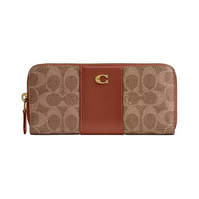 COACH Essential 20 branded logo zipper closure coated canvas wallet small unisex couple size tan tan коричневый