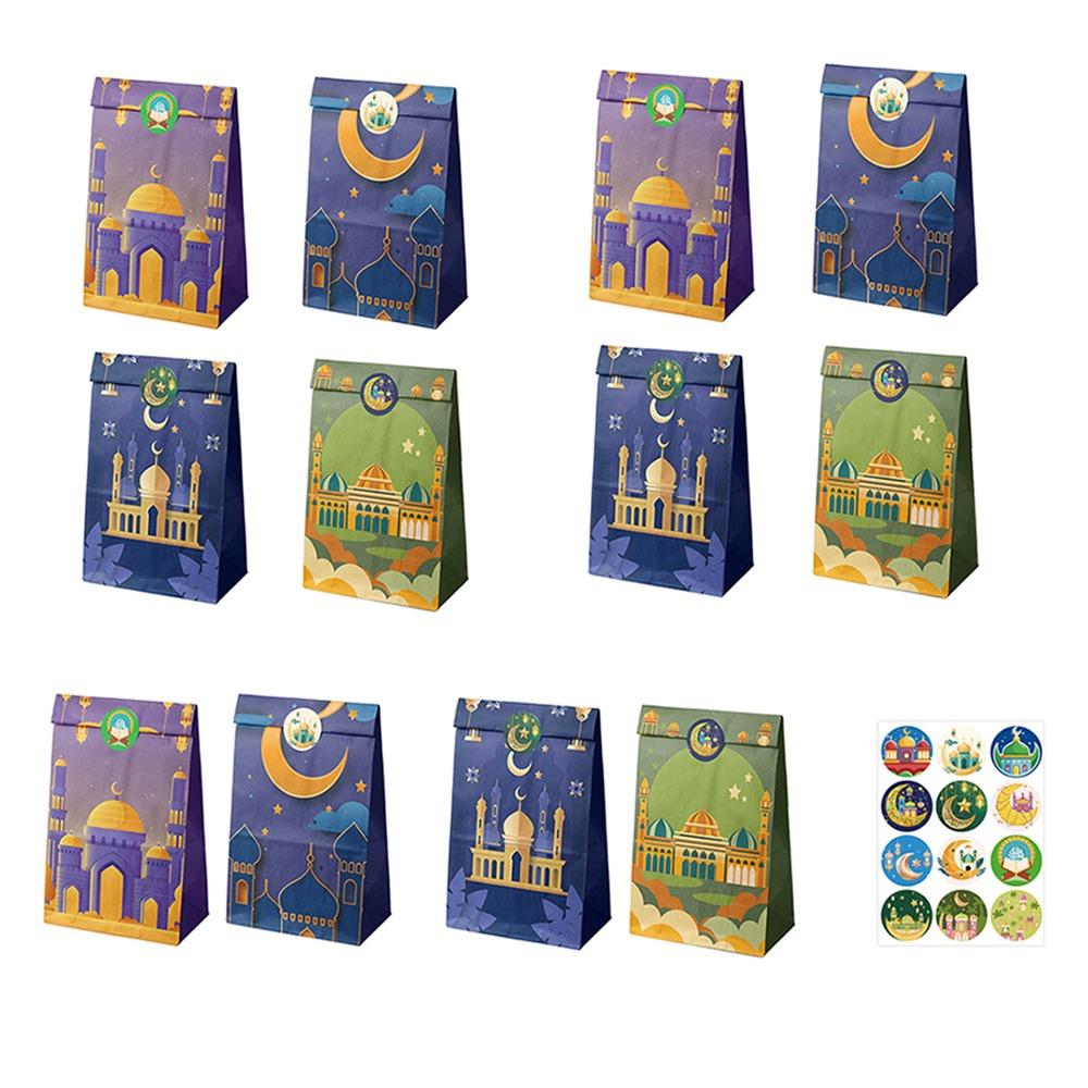 12Pcs Kraft Paper Ramadan Gift Bag Multicolor Eid Mubarak Gift Paper Bags  Festival Decorations Set 2