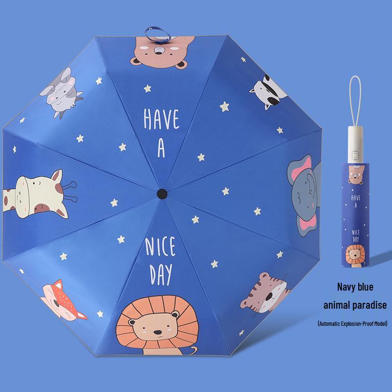 Children's Cartoon Fully Automatic Safety Umbrella: Rain or Shine, Reflective, Foldable, Anti-Rebound Design