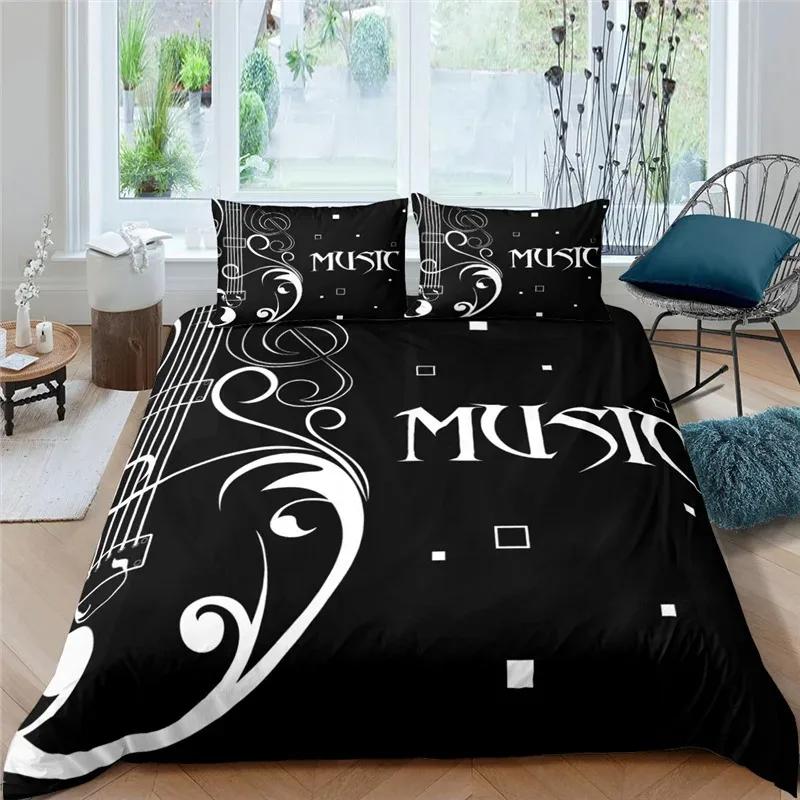 3d Music Notes Guitar Duvet Cover Set for Teens Adults Bedroom Decor Music Bedding Sets Fashion Hip Hop Comforter Cover