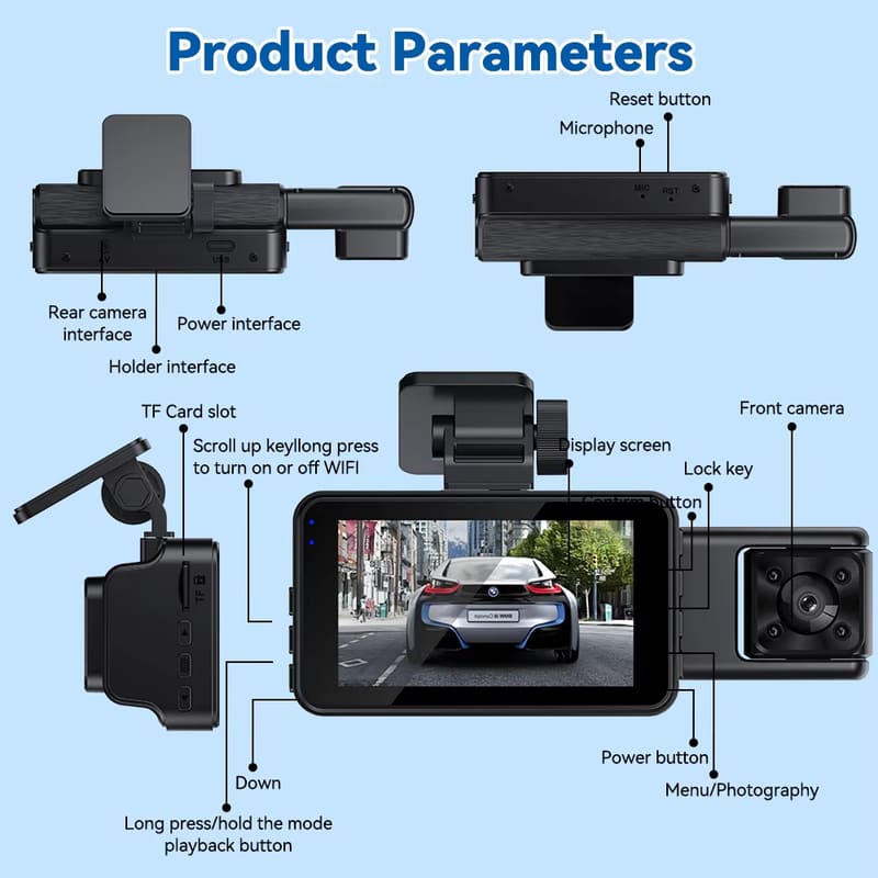 Neue Wifi 3 Kamera Auto Dvr Dash Cam FHD 1080P 3 Kanal Objektiv Dash Kamera Innenraum Dashcam Video Recorder Black Box Super Nachtsicht