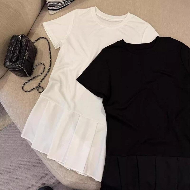 

2026 Summer Korean Style High-End Medium-Length Solid Color Short-Sleeve T-Shirt Dress 2XL чёрный