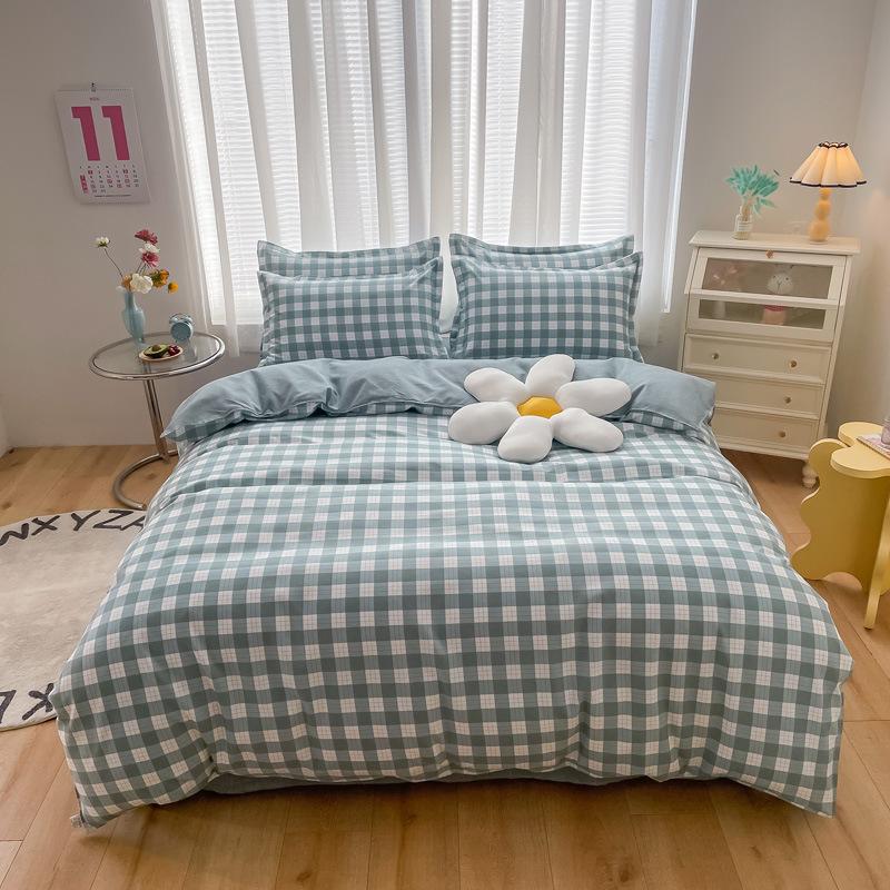 Small Fresh Thickened Pure Cotton Brushed Four-piece Set New Autumn and Winter Cotton Dormitory Bed Sheet Quilt Cover Bedding
