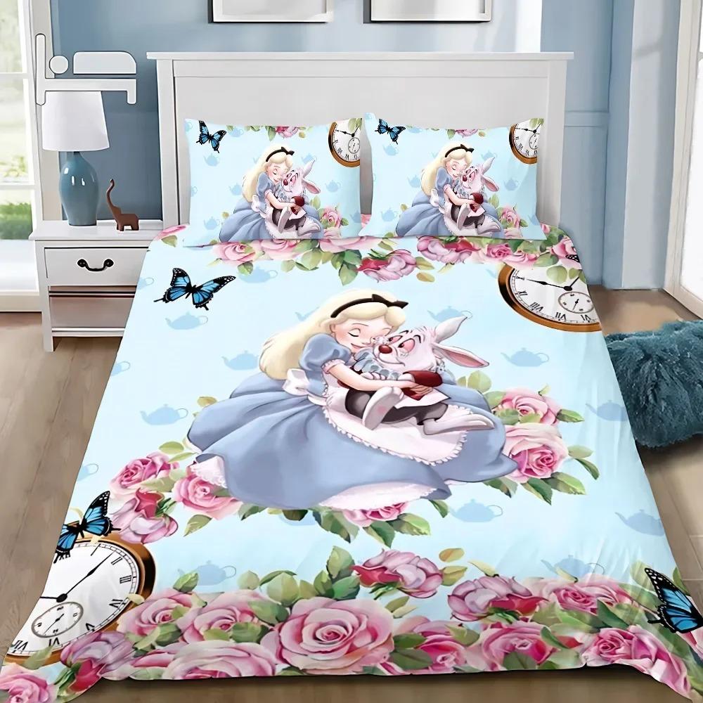 Cartoon Alice In Wonderland Duvet Cover Pillowcase Alice Princess Bedding Set Adult Boy Girl Bedroom Decoration Children Gift