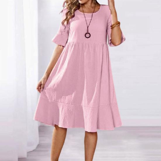 Sukienka midi z dekoltem w kształcie litery O, z wysokim stanem, cienka, trwała, kolorowa, marszczona, zwiewne obszycie, jednolita sukienka midi o linii A Streetwear