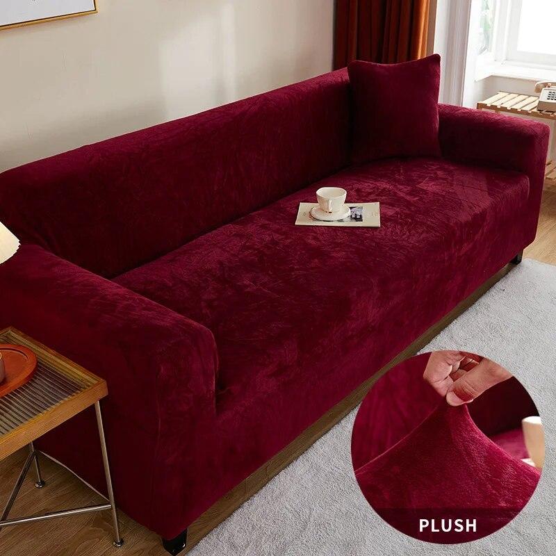 Thickened Plush Sofa Cover For Living Room Solid Color Elastic Sofa Slipcovers Tight Wrap All Inclusive Non Slip Sofa Towel