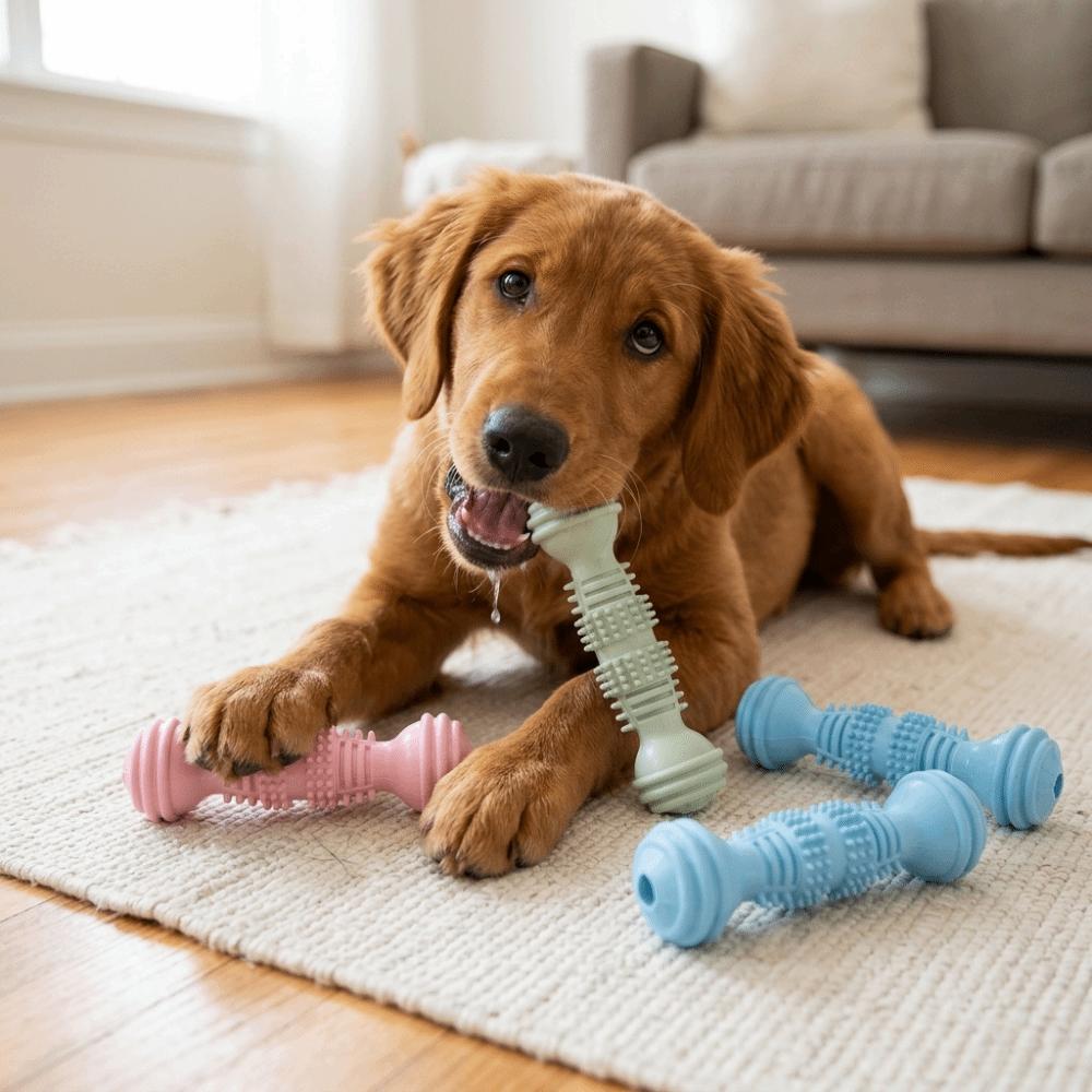 Dumbbell Shaped Dog Molar Stick TPR Made Puppy Teeth Cleaning Toy  Interactive Training
