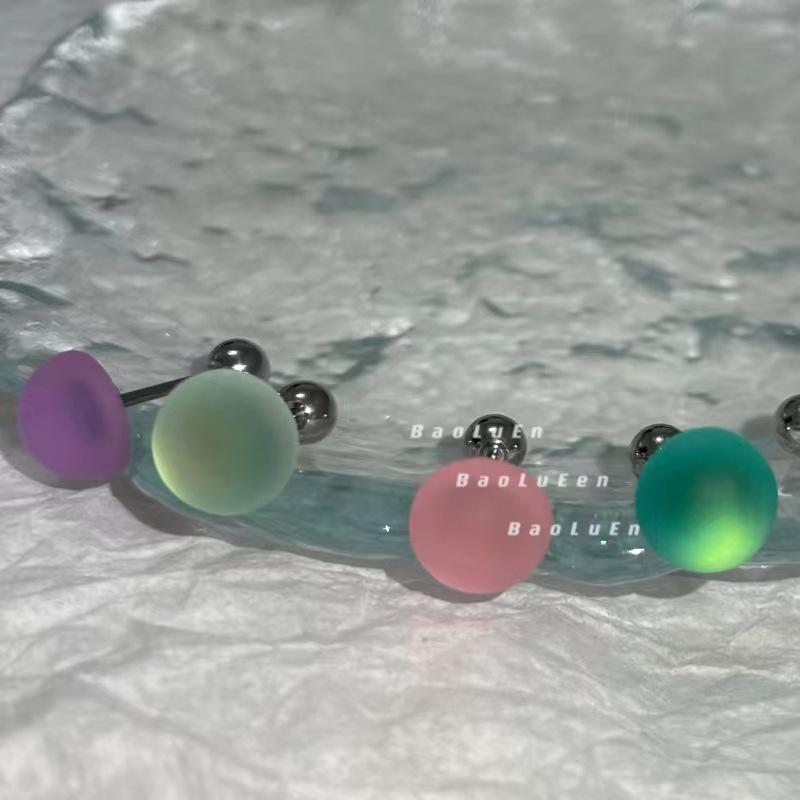 Frosted Titanium Cartilage Stud Earrings with Round Ball Screw Back - Trendy Hot Girl Jewelry