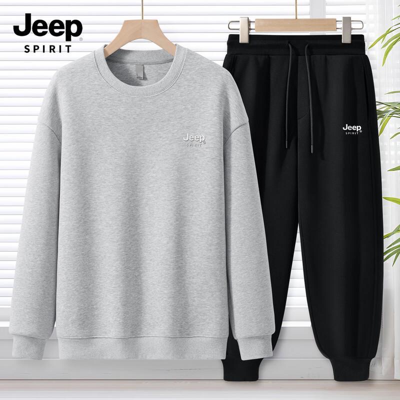 JEEP SPIRIT Men's 2025 Autumn Loose Fit Sweatshirt & Sweatpants Set