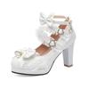 Lolita Shoes Japanese Pearl Bow JK Sweet Cute Strap Super High Heel Round Head Student Kawaii Tea Party