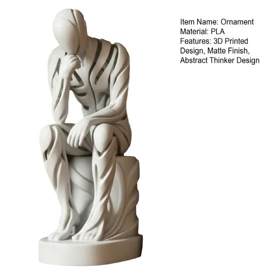 Abstract Thinker Ornament 3D Printed Matte White Sculpture Living Room Sculpture for Desktop