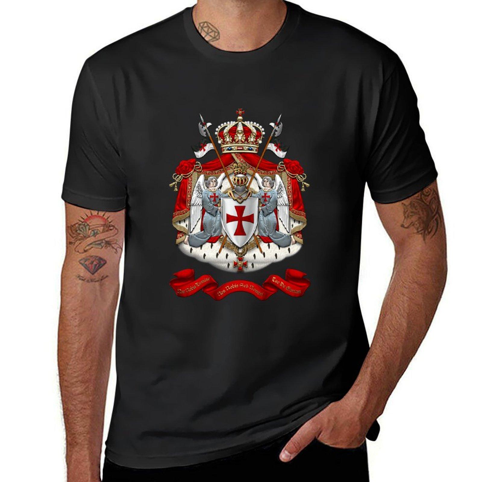 

Knights Templar Coat of Arms over Black Velvet Tshirt tops cute tops oversizeds mens graphic tshirts big and tall 4XL