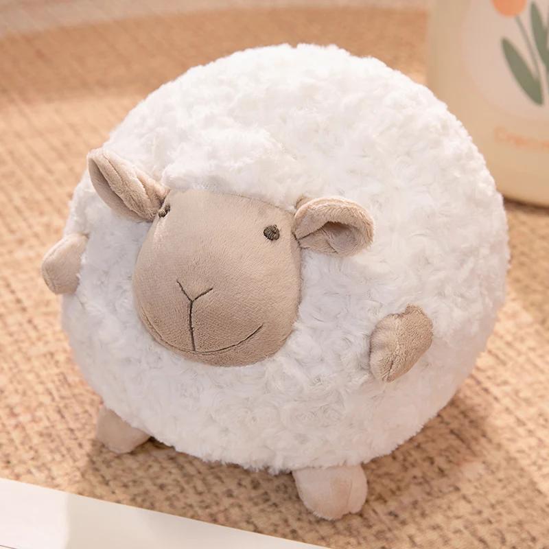 Schattig Kawaii Lam Knuffelkussen Balvorm Cartoon Dier Dik Pluizig Gevuld Knuffeldier Verjaardagscadeau 28cm