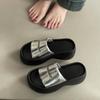 Stylish, Simple and Versatile Thick-soled Height-increasing Cool Slippers for Women's 2025 Summer New Versatile Outer Wear Letter One-word Slippers