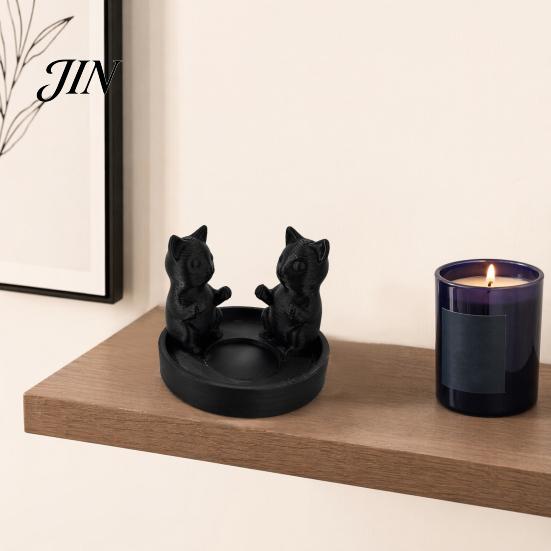 3D Printed Cat Ornament Candle Holder, Matte Sanding Aesthetic Desktop Decor, Integrated Showcase Display Smooth Curved Sculpture, Home Decoration for
